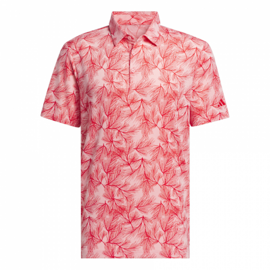 Adidas Mens Ultimate365 Mesh Pine Print Shirt - Semi Pink Spark/Better Scarlet i gruppen Golfklder / Golfklder Herr / Piktrjor hos Golfhandelen Strmstad AB (IW1408)